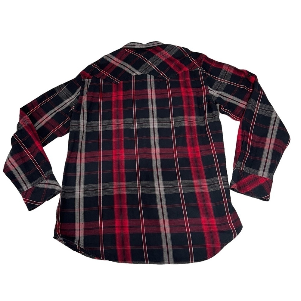 HELIX Western Red Black Plaid Long Sleeve Button Down Men's Shirt Size L - Picture 3 of 16